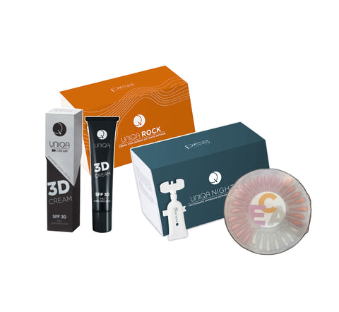 UNIQA Kit ROUTINE ANTI-AGING - ROCK + NIGHT AGE+ + 3D CREAM + COF. Vitamine E+C+A GRATIS