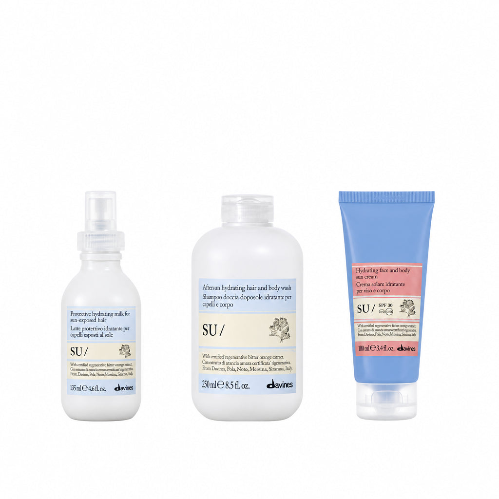 Davines ZESTAW ESSENTIAL VACANZE SU - SU mleczko 135 ml + SU żel do mycia włosów i ciała + SU SPF30 + Ręcznik plażowy gratis