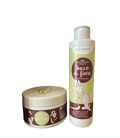 LaSaponaria kit corporal Iris y Jengibre - crema hidratante + limpiador corporal