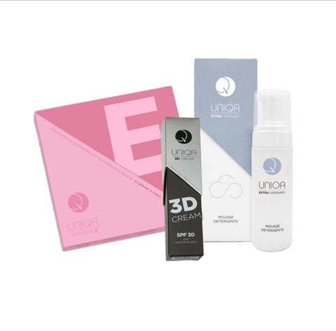 UNIQA KIT Complete Beauty Routine - 3D Cream + Vitamin E + Cleansing Mousse