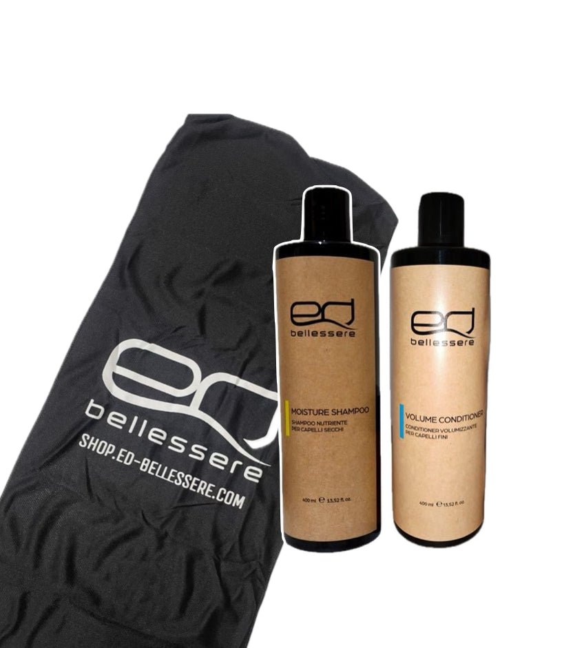 Edbellessere MOISTURE KIT per capelli ricci sottili - shampoo + conditioner volume + TELO IN OMAGGIO - Edbellessere S.r.l.