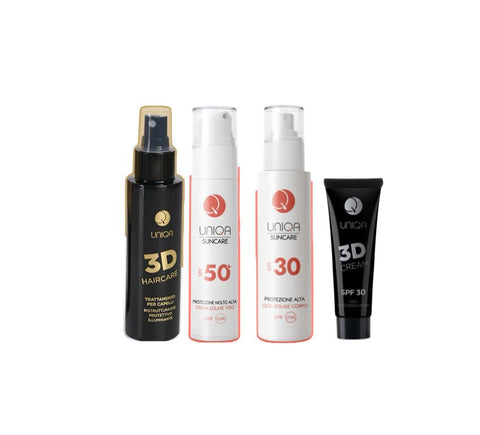 UNIQA Kit SUNCARE - 3D HAIR CARE + SUNCARE VISO spf50 + OLIO SOLARE spf30 + 3D mini OMAGGIO - Edbellessere S.r.l.
