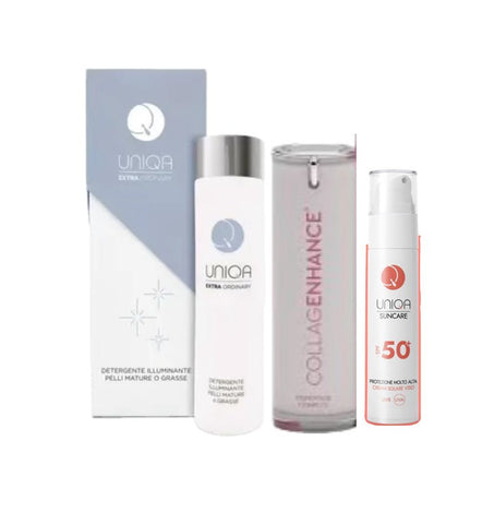 UNIQA Kit SUNCARE Viso - Collagenhance + Detergente Illuminante + SUNCARE SPF 50+ OMAGGIO - Edbellessere S.r.l.